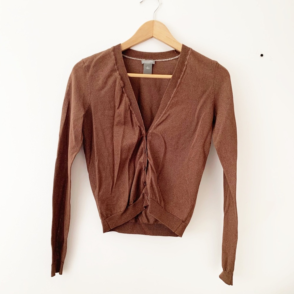 Ann Taylor Brown Glitter Silk Cardigan Sweater